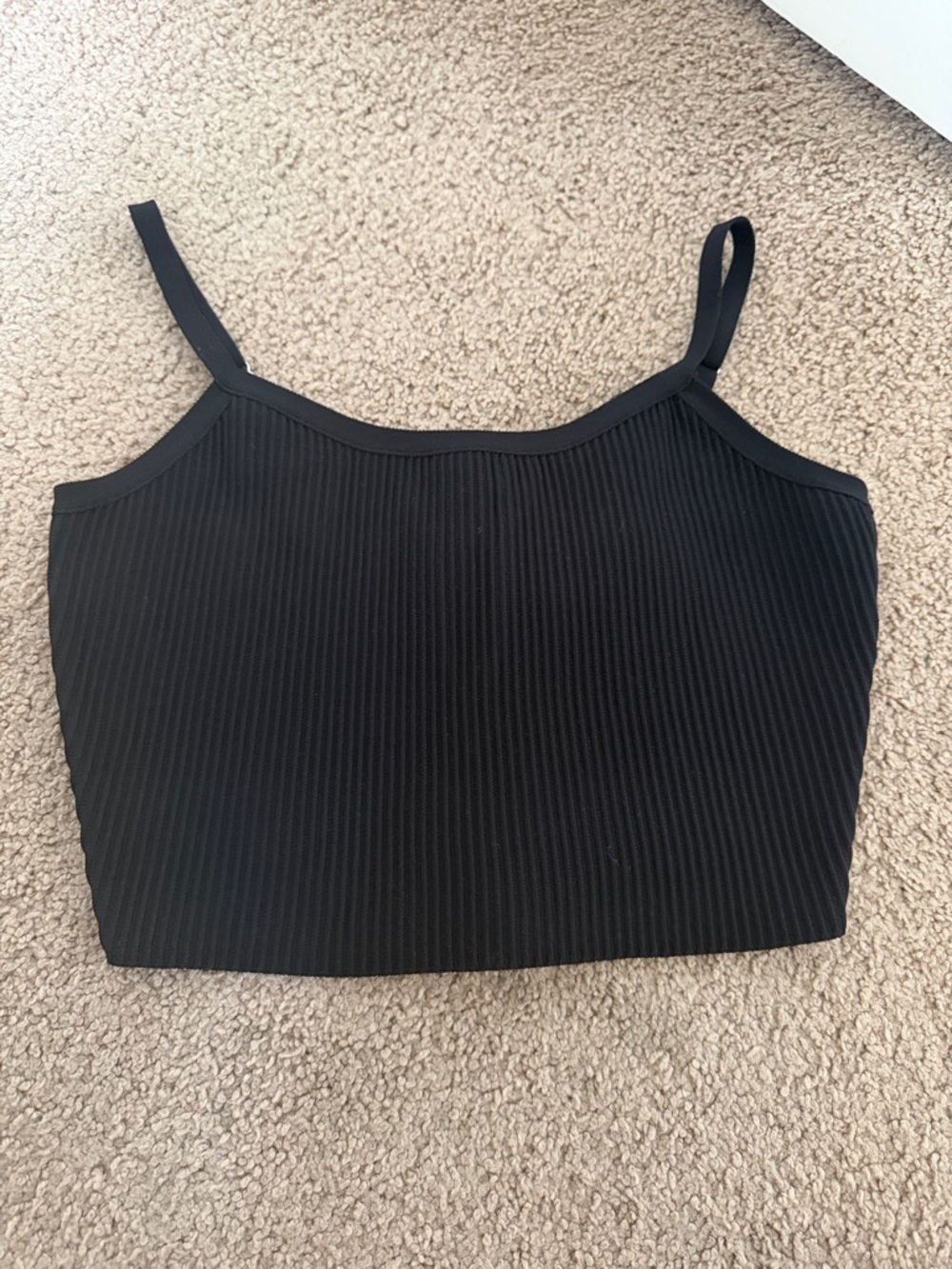Black Ribbed Knit Cropped Camisole Tank Top - Women